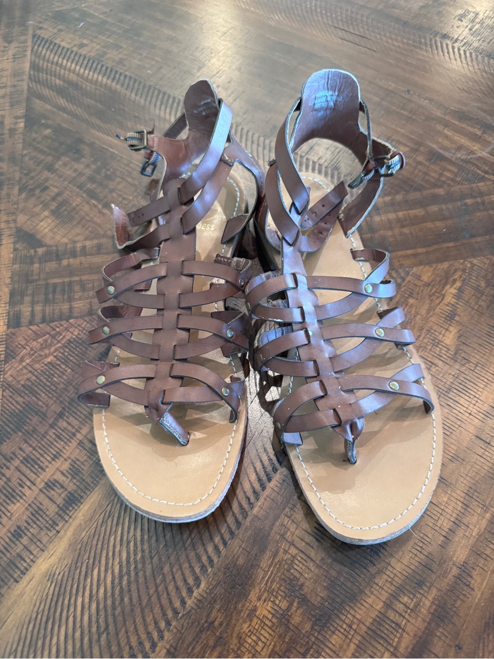 Guess Brown Leather Strappy Gladiator Sandals